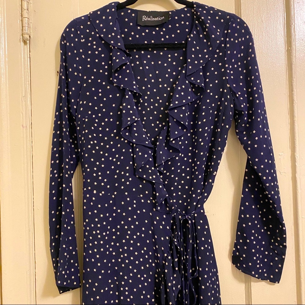 Réalisation Navy Star Silk Wrap Dress